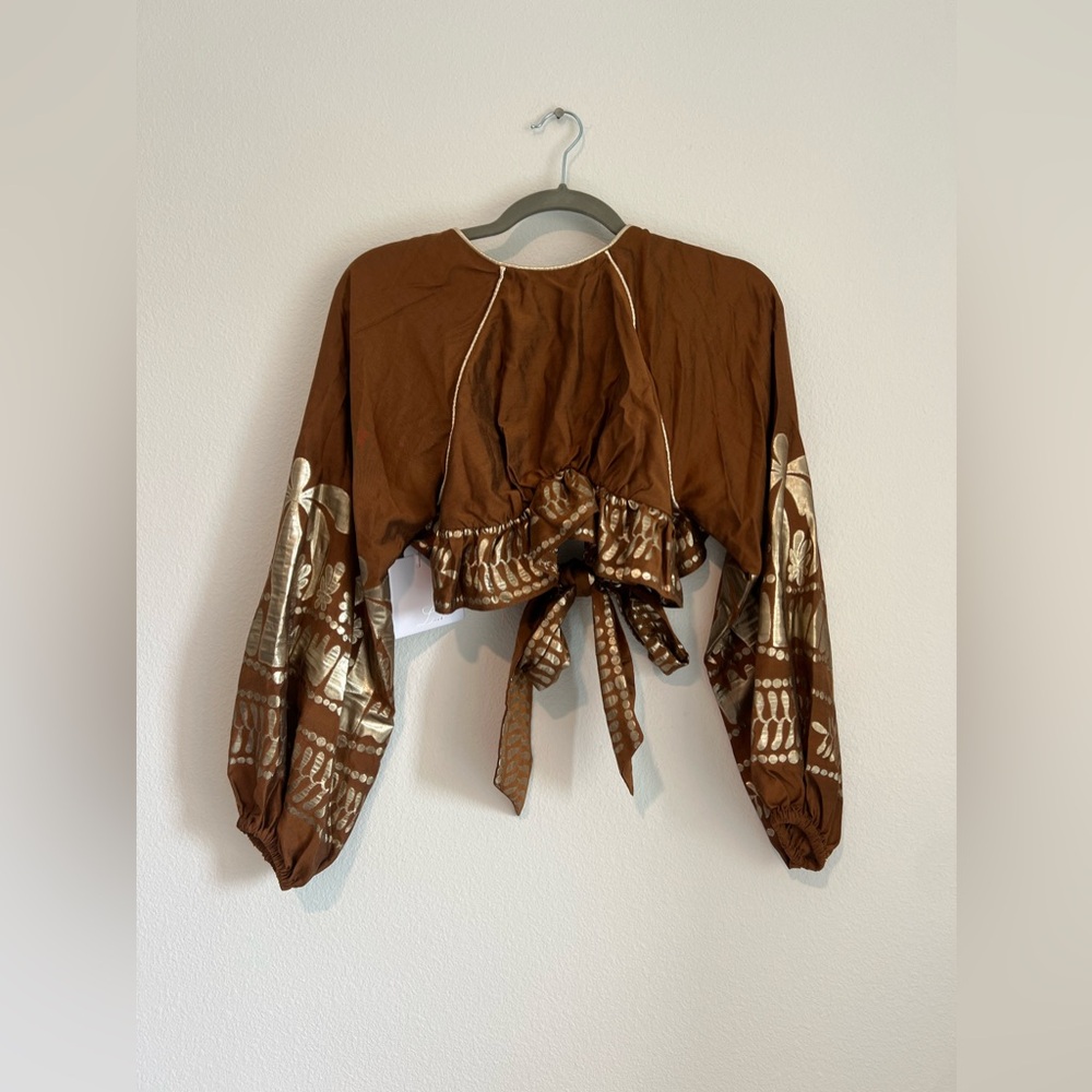 NWT DESIGNER LACE.COM.GR long sleep crop tie blouse